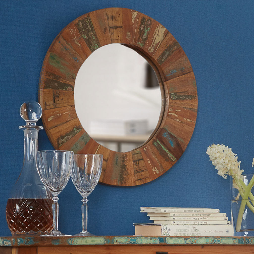 Wall Mirror With Solid Reclaimed Wood Frame - Coastal