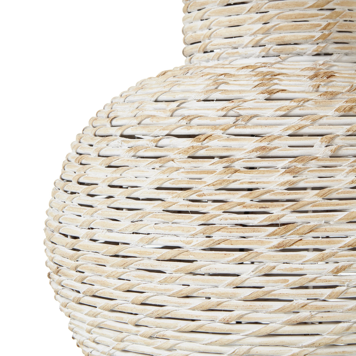 White Linen Shade Table Lamp With Bulbous Wooden Base - Wicker