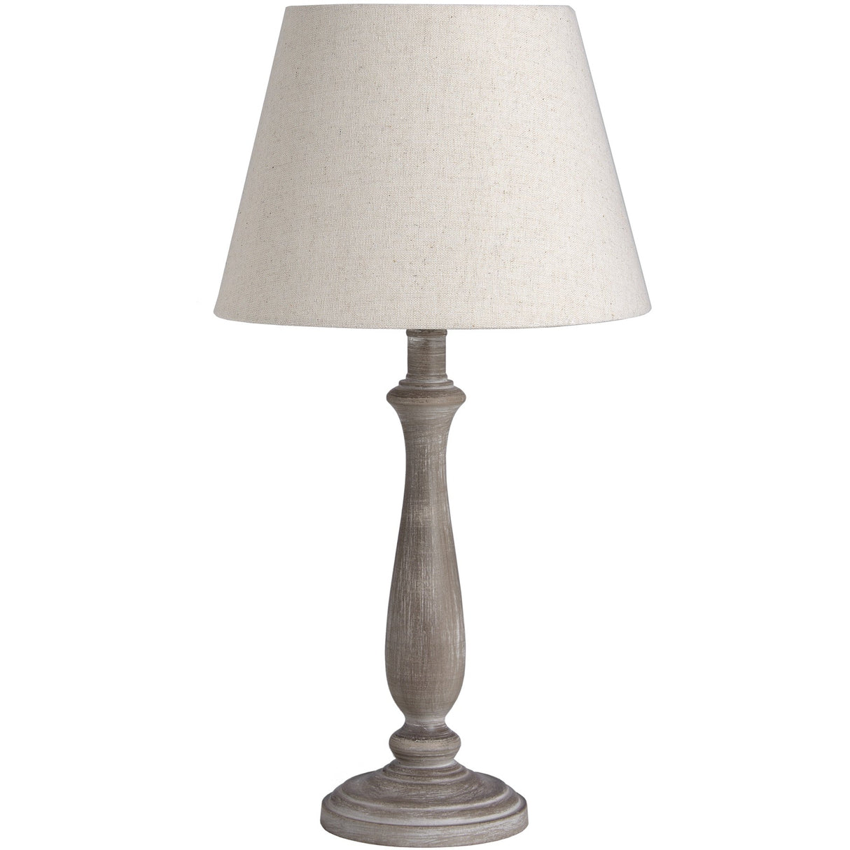 White Linen Shade Table Lamp With Neutral Washed Wooden Base - Teos
