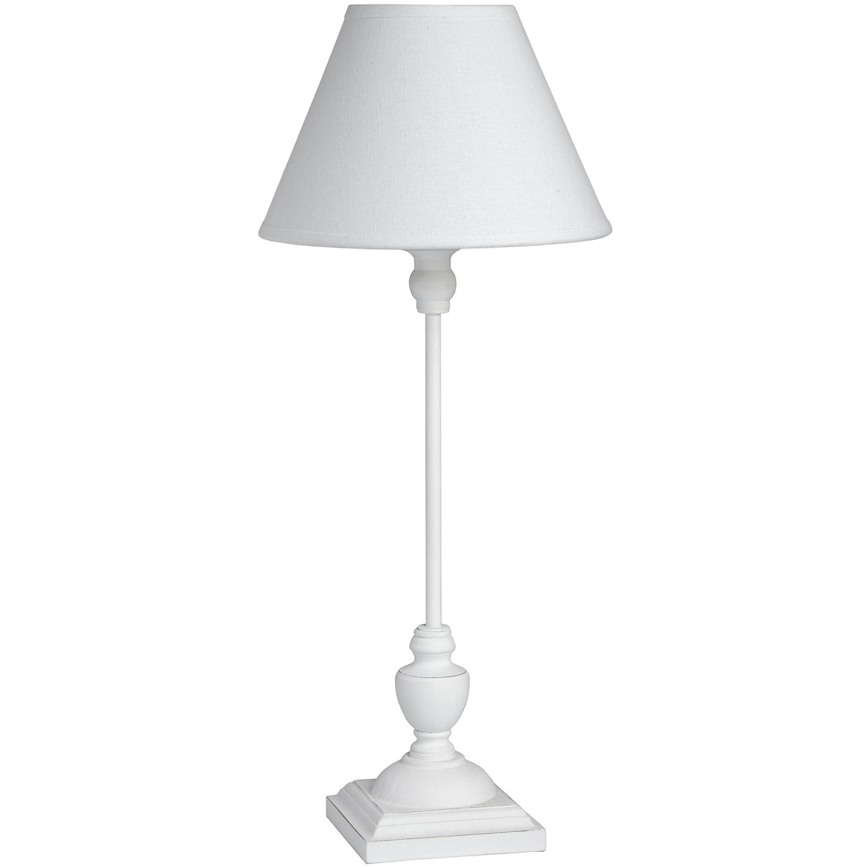 White Linen Shade Table Lamp With Slim White Wooden Base - Symi