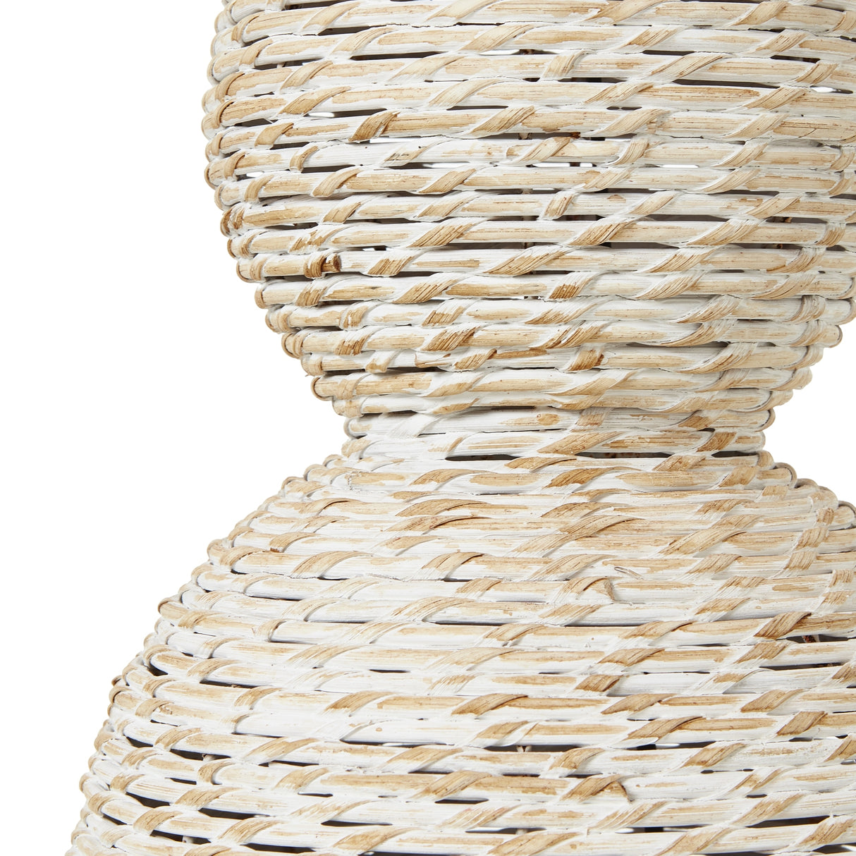 White Linen Shade Table Lamp Small With Globe Wooden Base - Wicker