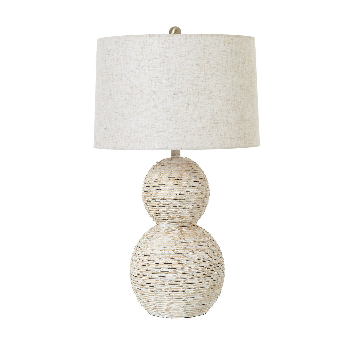 White Linen Shade Table Lamp Small With Globe Wooden Base - Wicker