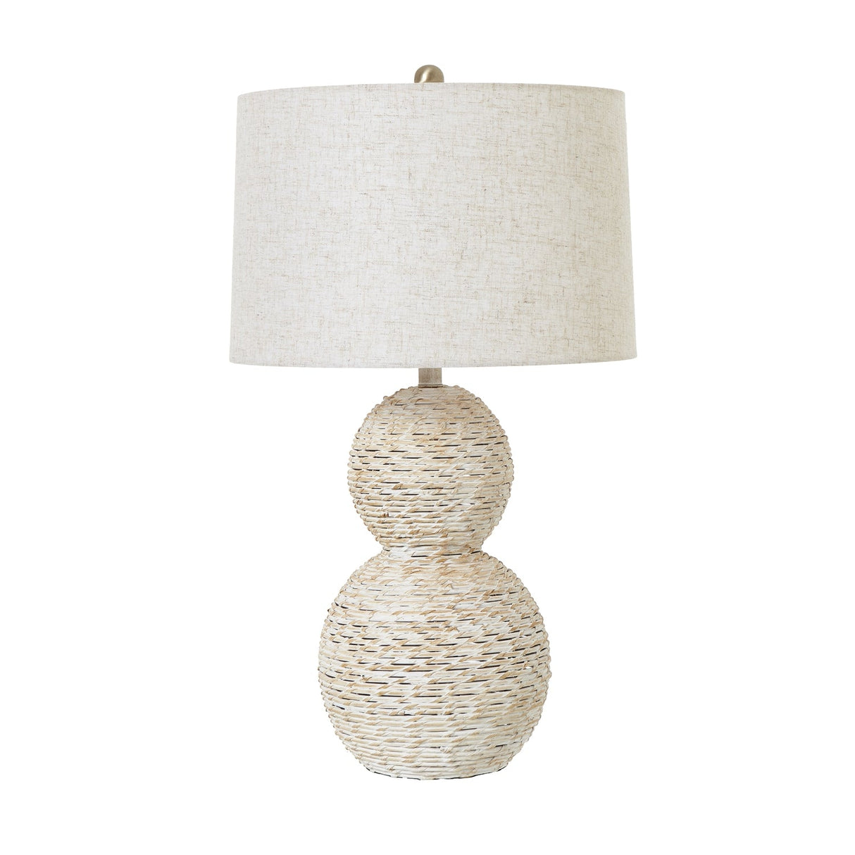 White Linen Shade Table Lamp Small With Globe Wooden Base - Wicker