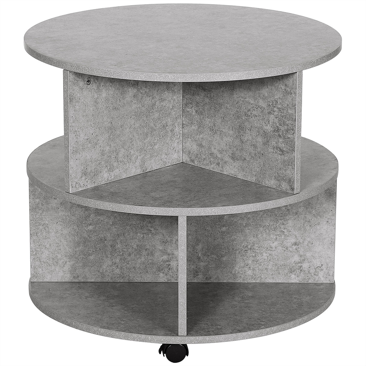 Wooden 3-Tier Coffee Table Round With Wheels - Velmora