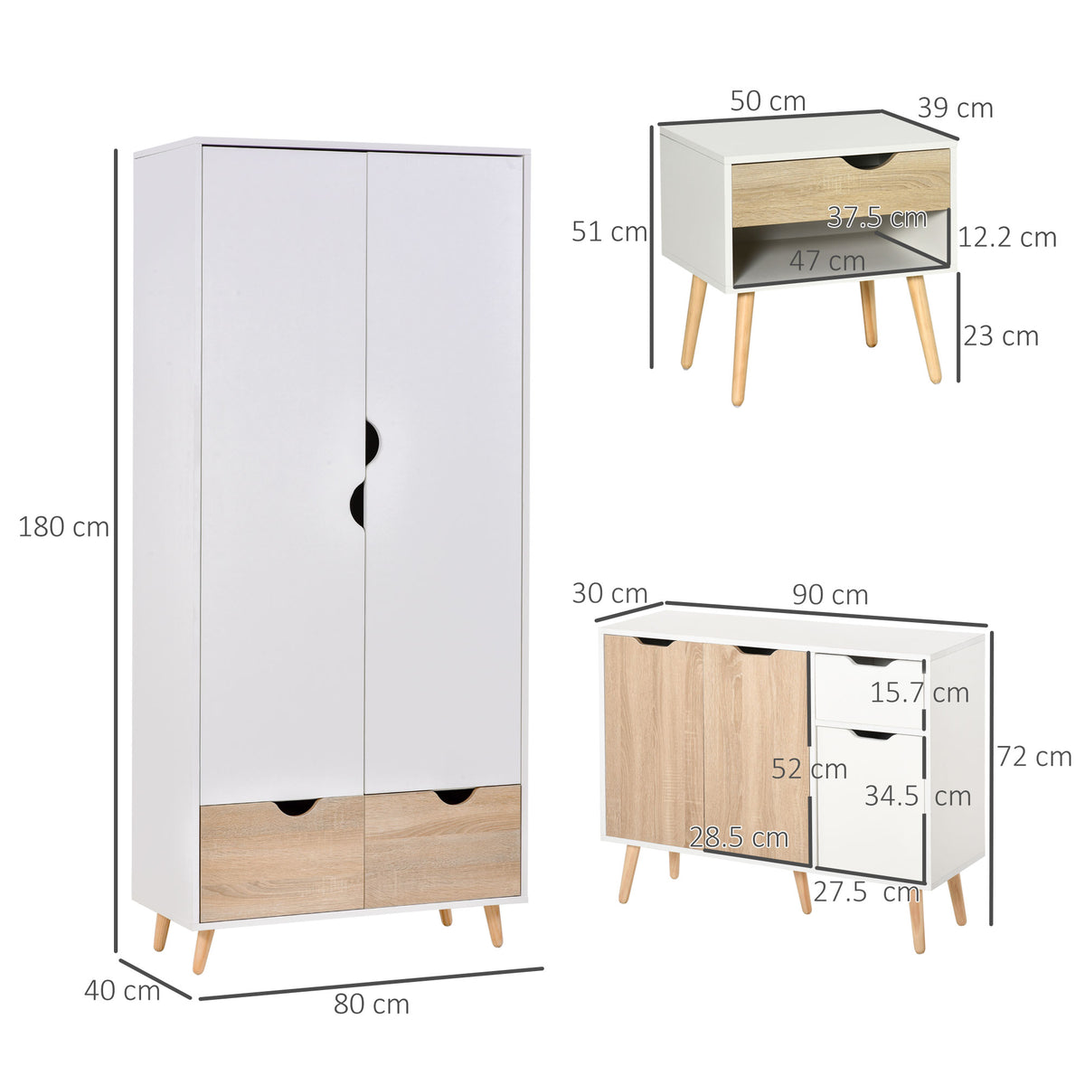 Wooden 4 Piece Bedroom Furniture Set With 3 Doors Sideboard - Velmora
