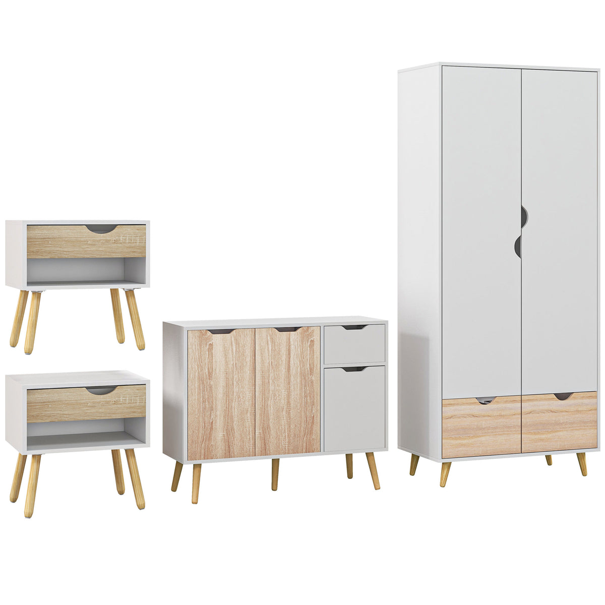 Wooden 4 Piece Bedroom Furniture Set With 3 Doors Sideboard - Velmora