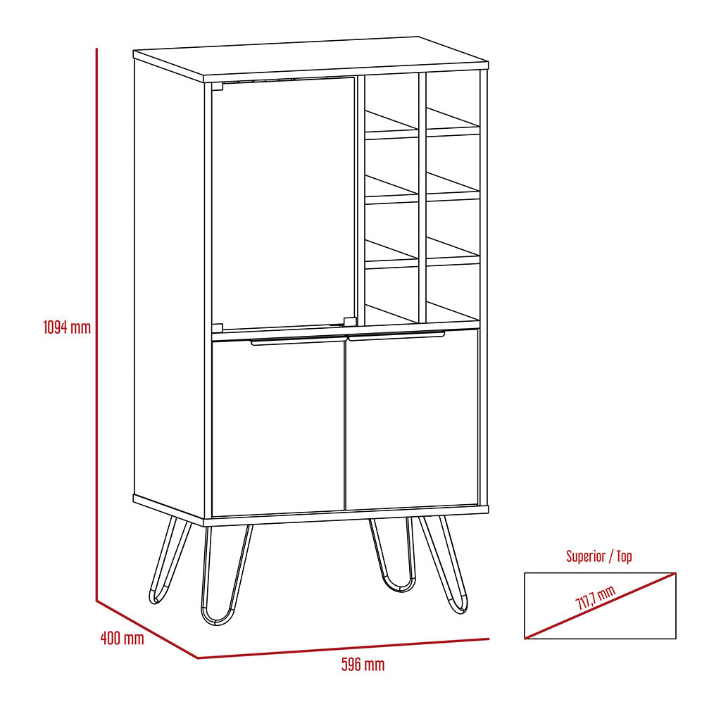 Wooden Bar Cabinet With 2 Doors - Nevada