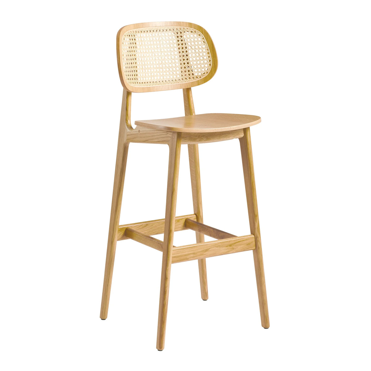 Wooden Bar Stool With Natural Cane Back - Relish