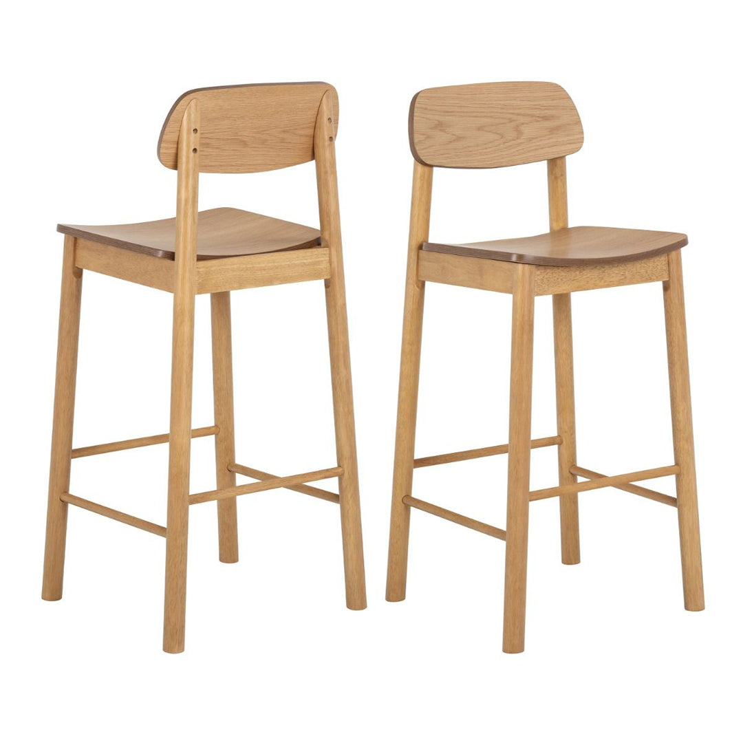 Wooden Bar Stools With Back In Set Of 2 - Barlow