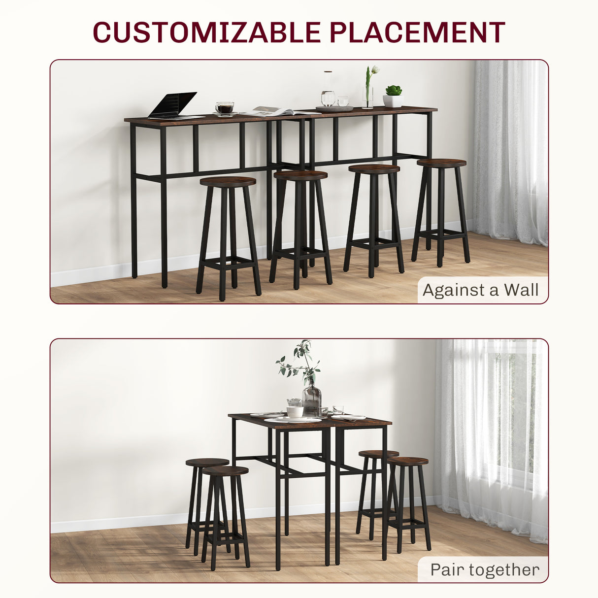Wooden Bar Table 100cm Wide Rectangular With 2 Stools in Set Of 2 - Velmora