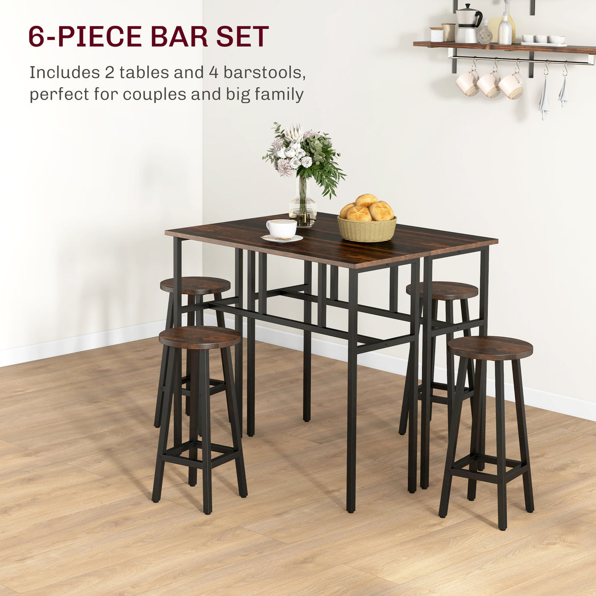 Wooden Bar Table 100cm Wide Rectangular With 2 Stools in Set Of 2 - Velmora
