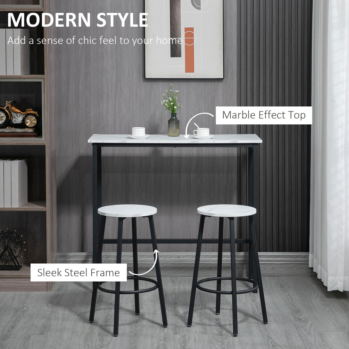 Wooden Bar Table 100cm Wide Rectangular With 2 Stools - Velmora