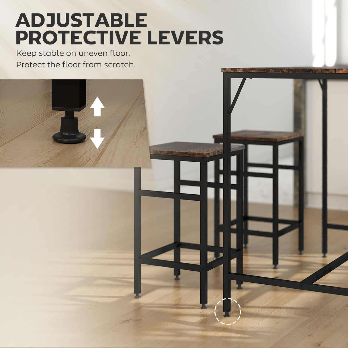 Wooden Bar Table 100cm Wide Rectangular With 4 Stools - Velmora