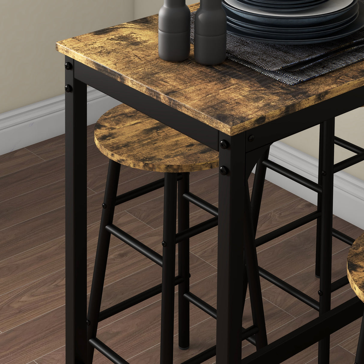 Wooden Bar Table 105cm Wide Rectangular With 4 Stools - Velmora