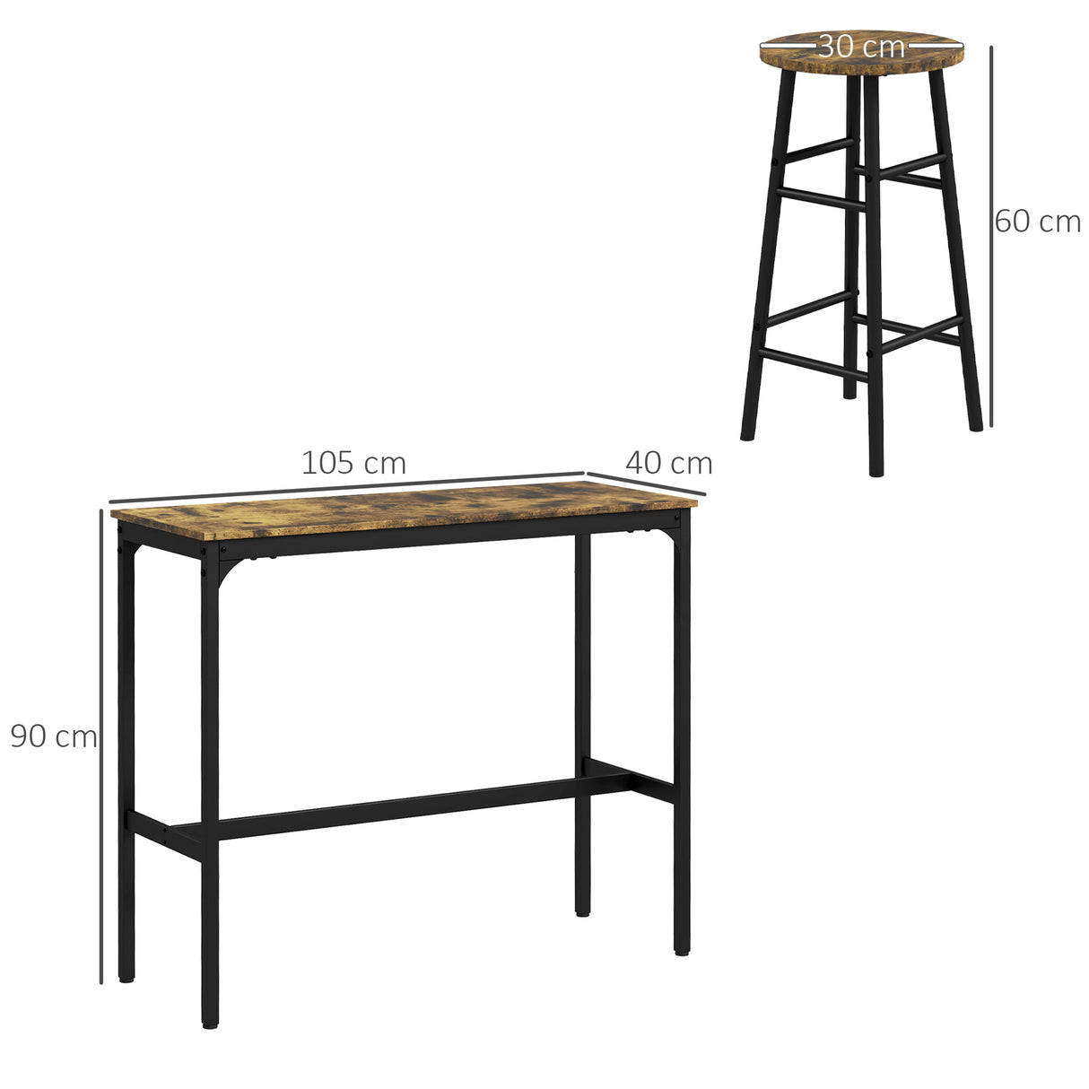 Wooden Bar Table 105cm Wide Rectangular With 4 Stools - Velmora