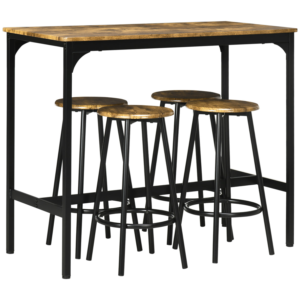 Wooden Bar Table 110cm Wide Rectangular With 4 Stools - Velmora