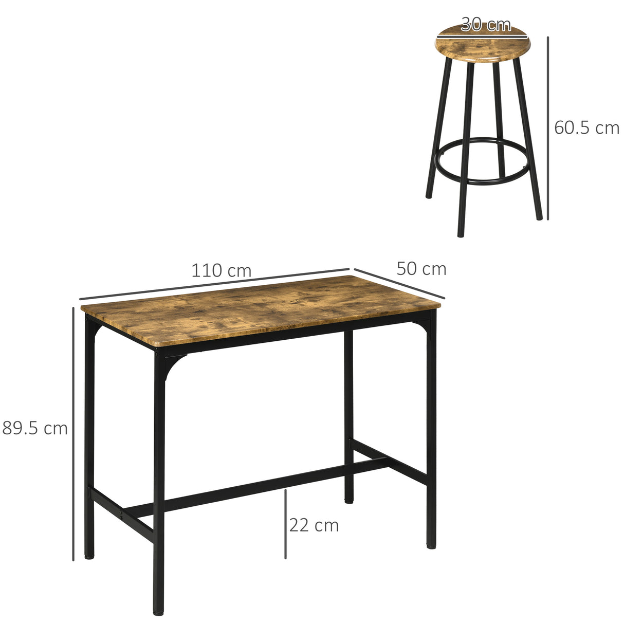 Wooden Bar Table 110cm Wide Rectangular With 4 Stools - Velmora