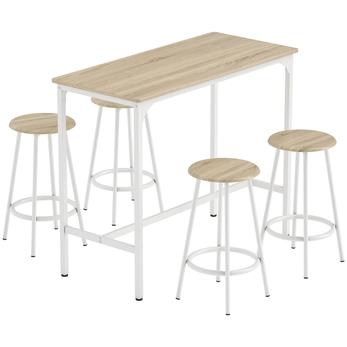 Wooden Bar Table 110cm Wide Rectangular With 4 Stools - Velmora