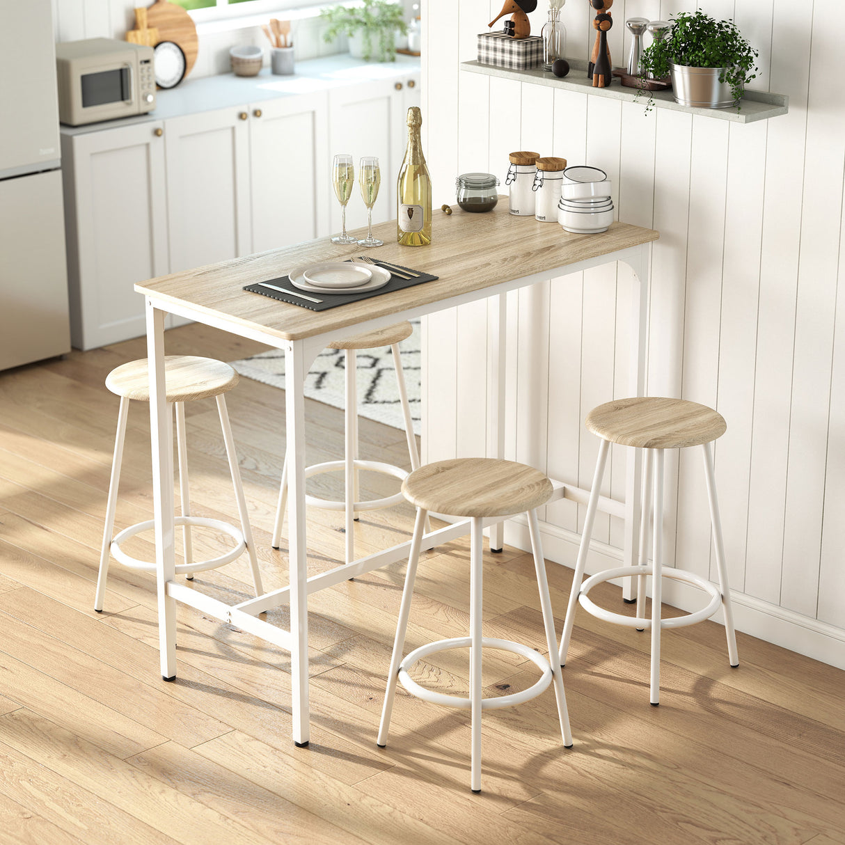 Wooden Bar Table 110cm Wide Rectangular With 4 Stools - Velmora