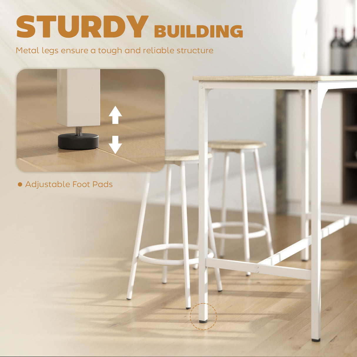 Wooden Bar Table 110cm Wide Rectangular With 4 Stools - Velmora