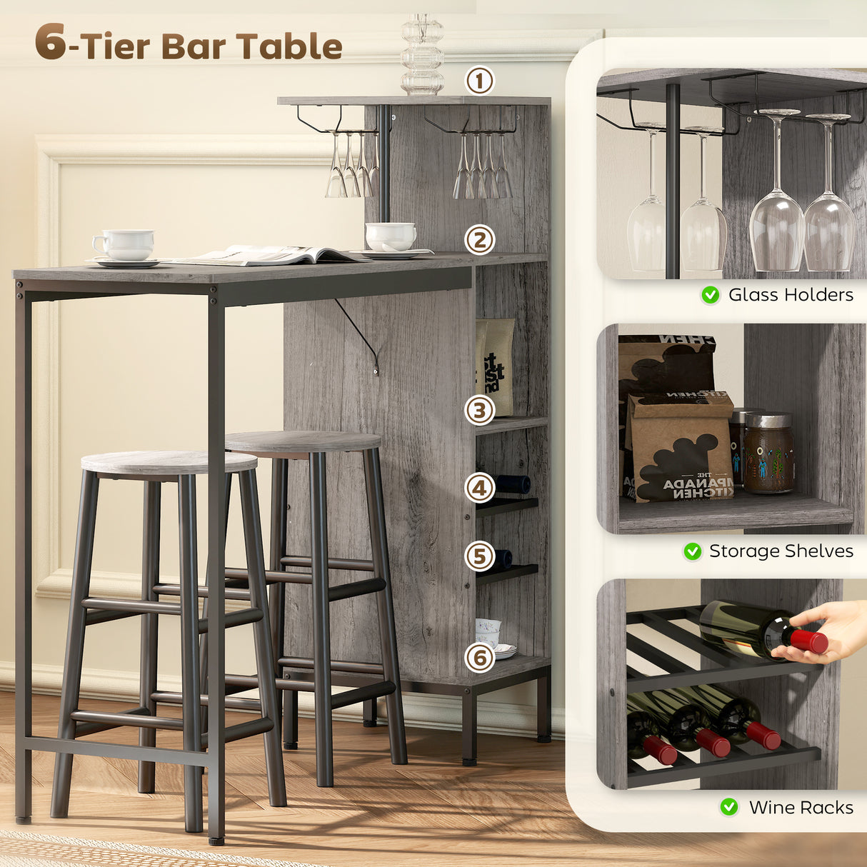 Wooden Bar Table 120cm Wide Rectangular With 2 Stools And Steel Frame - Velmora