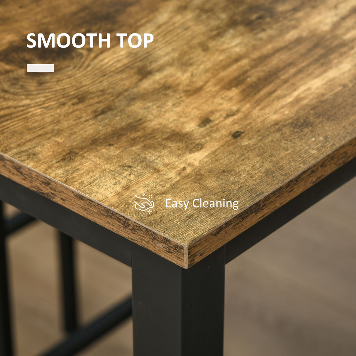 Wooden Bar Table 120cm Wide Rectangular With 2 Stools - Velmora
