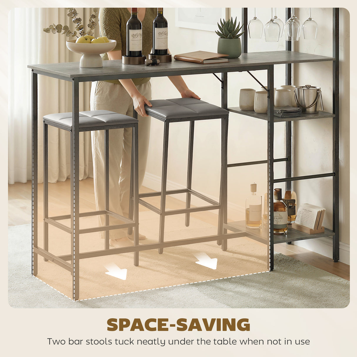 Wooden Bar Table 122cm Wide Rectangular With 2 Stools - Velmora