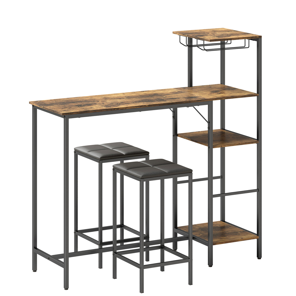 Wooden Bar Table 122cm Wide Rectangular With 2 Stools - Velmora