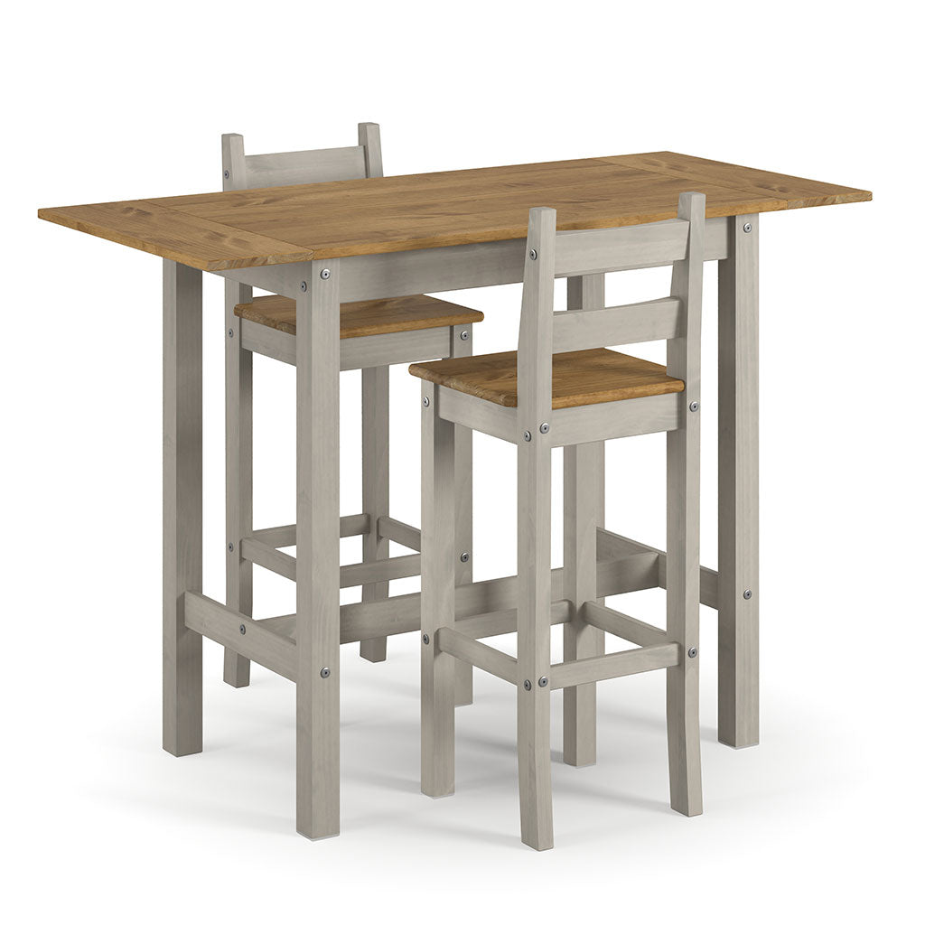 Wooden Bar Table 140cm Wide Drop Leaf With 2 Bar Chairs - Corona