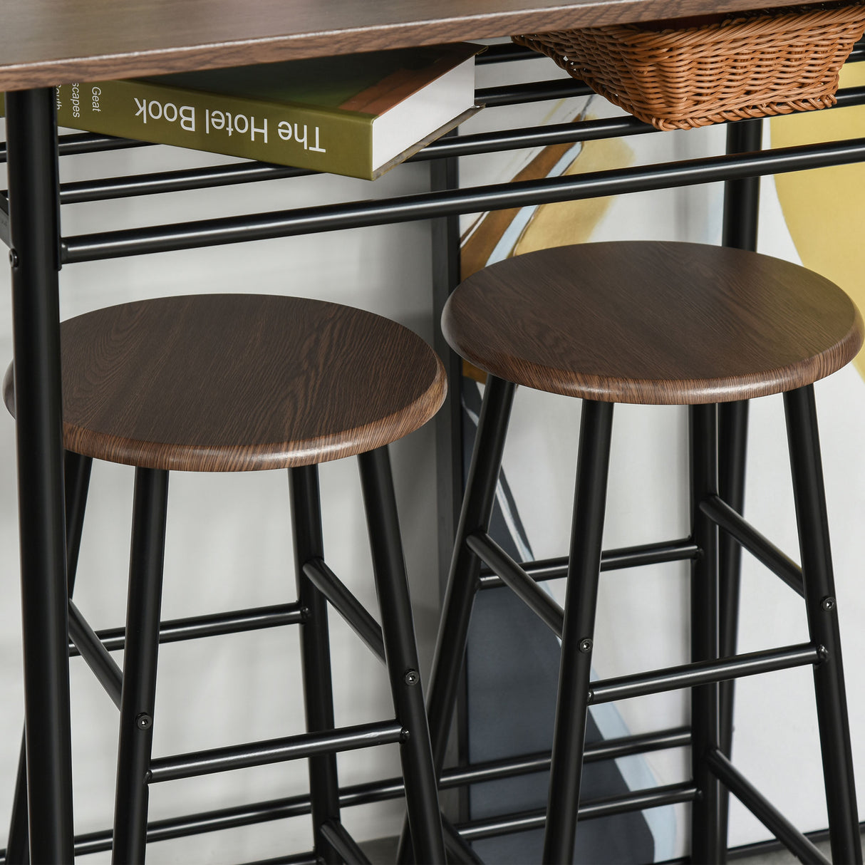 Wooden Bar Table 80cm Wide Rectangular With 2 Stools - Velmora