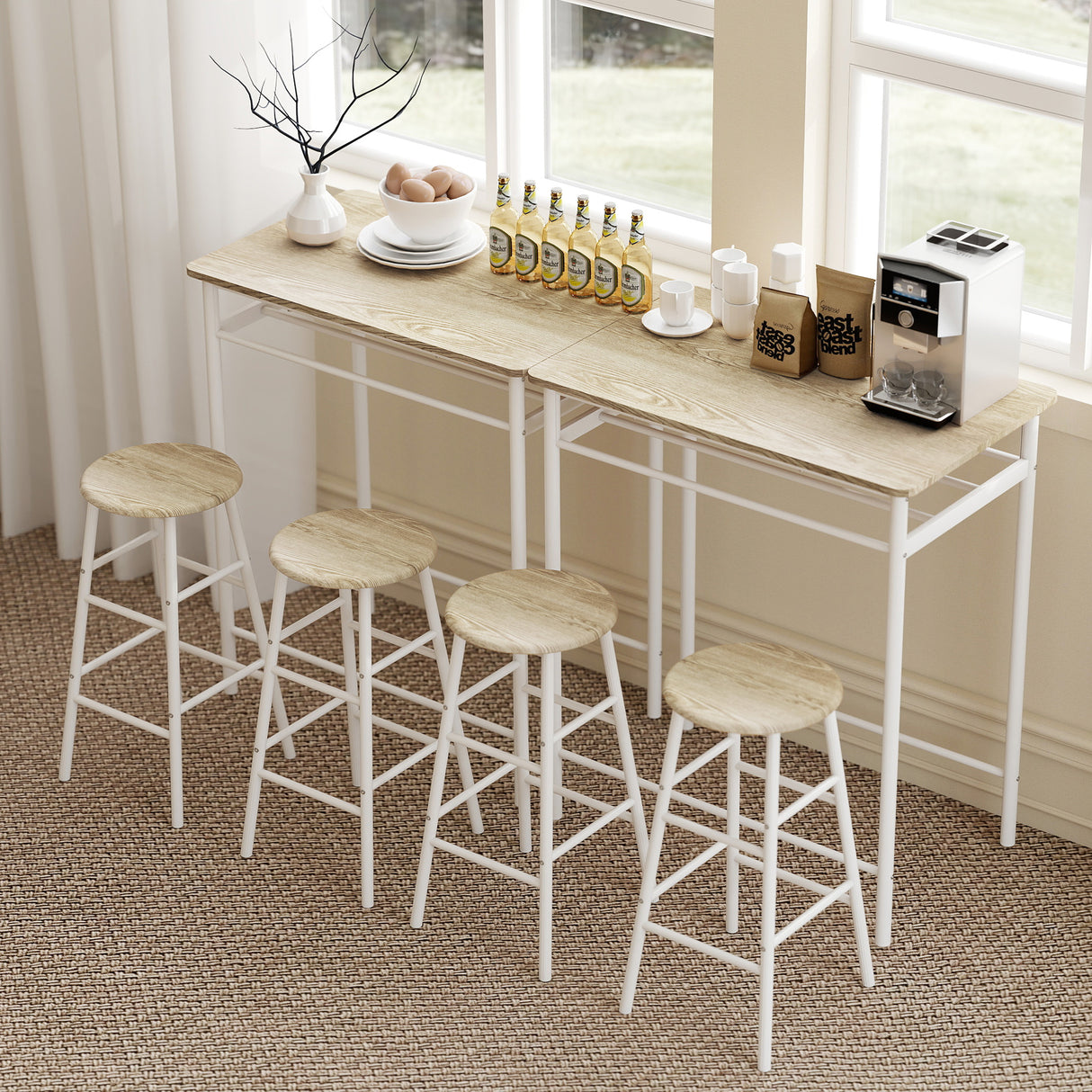 Wooden Bar Table 80cm Wide Rectangular With 2 Stools - Velmora