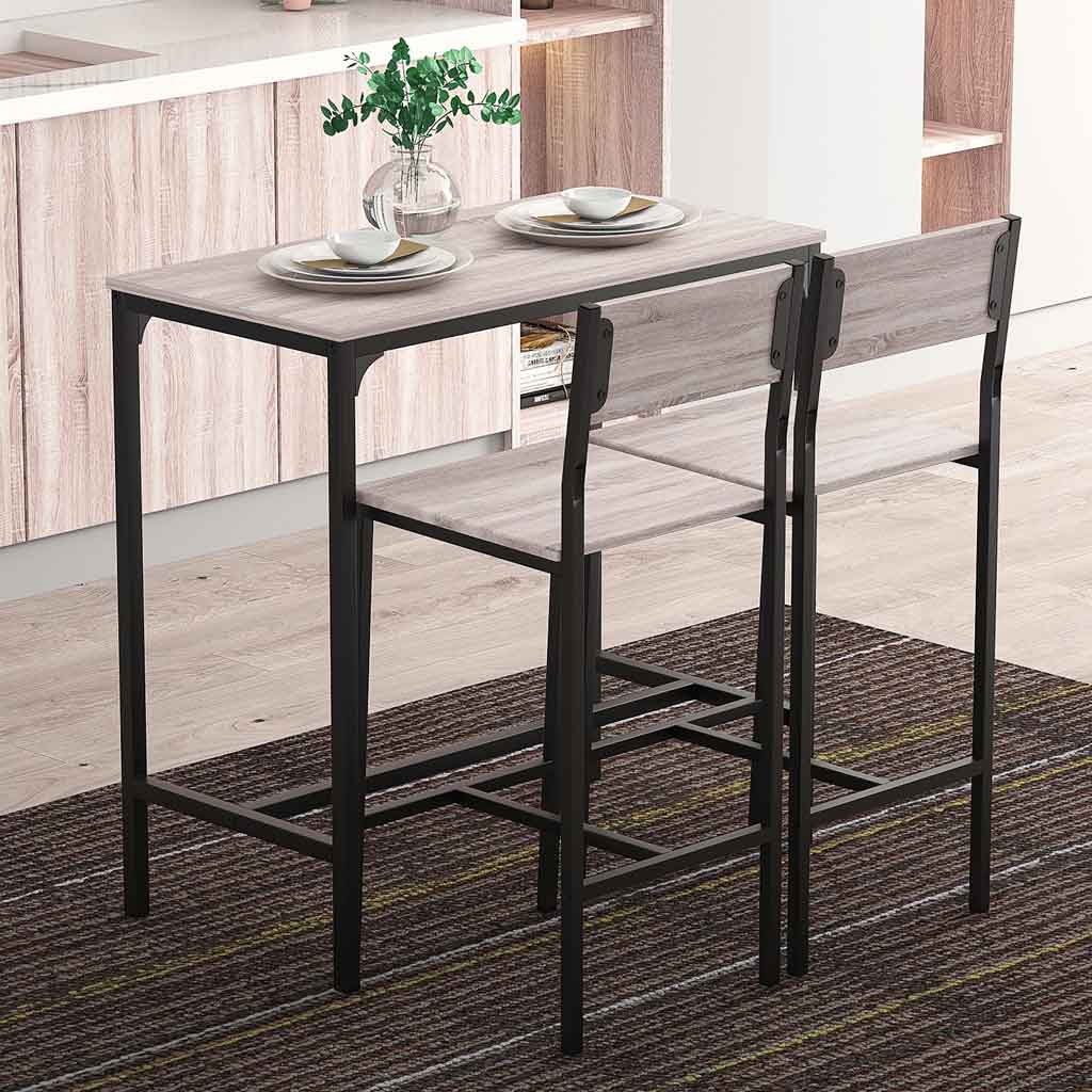 Wooden Bar Table 89cm Wide Rectangular With 2 Stools - Velmora