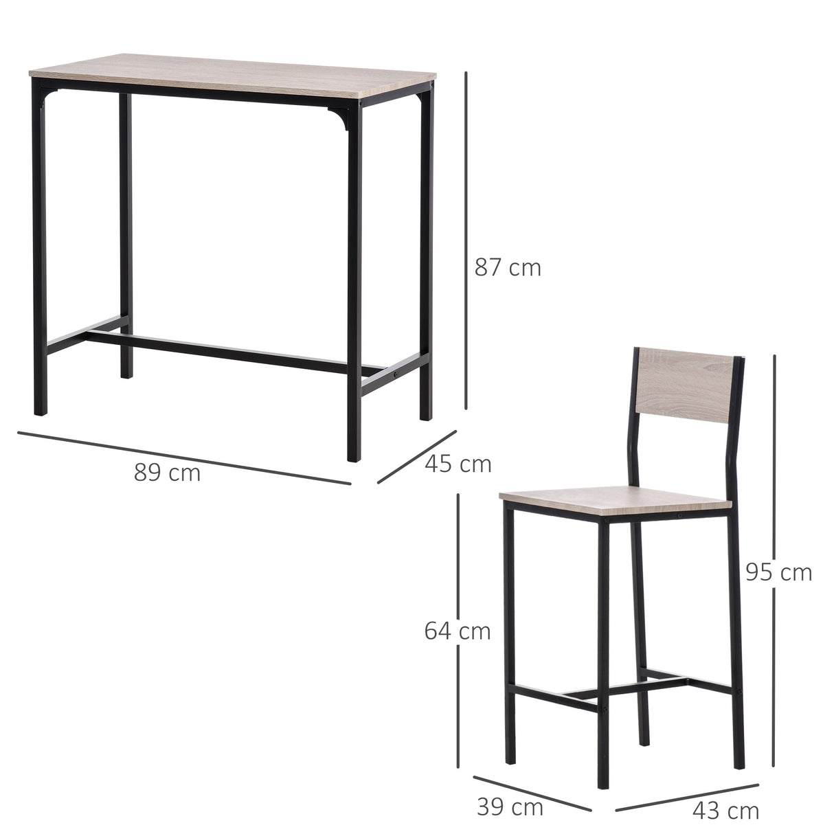 Wooden Bar Table 89cm Wide Rectangular With 2 Stools - Velmora