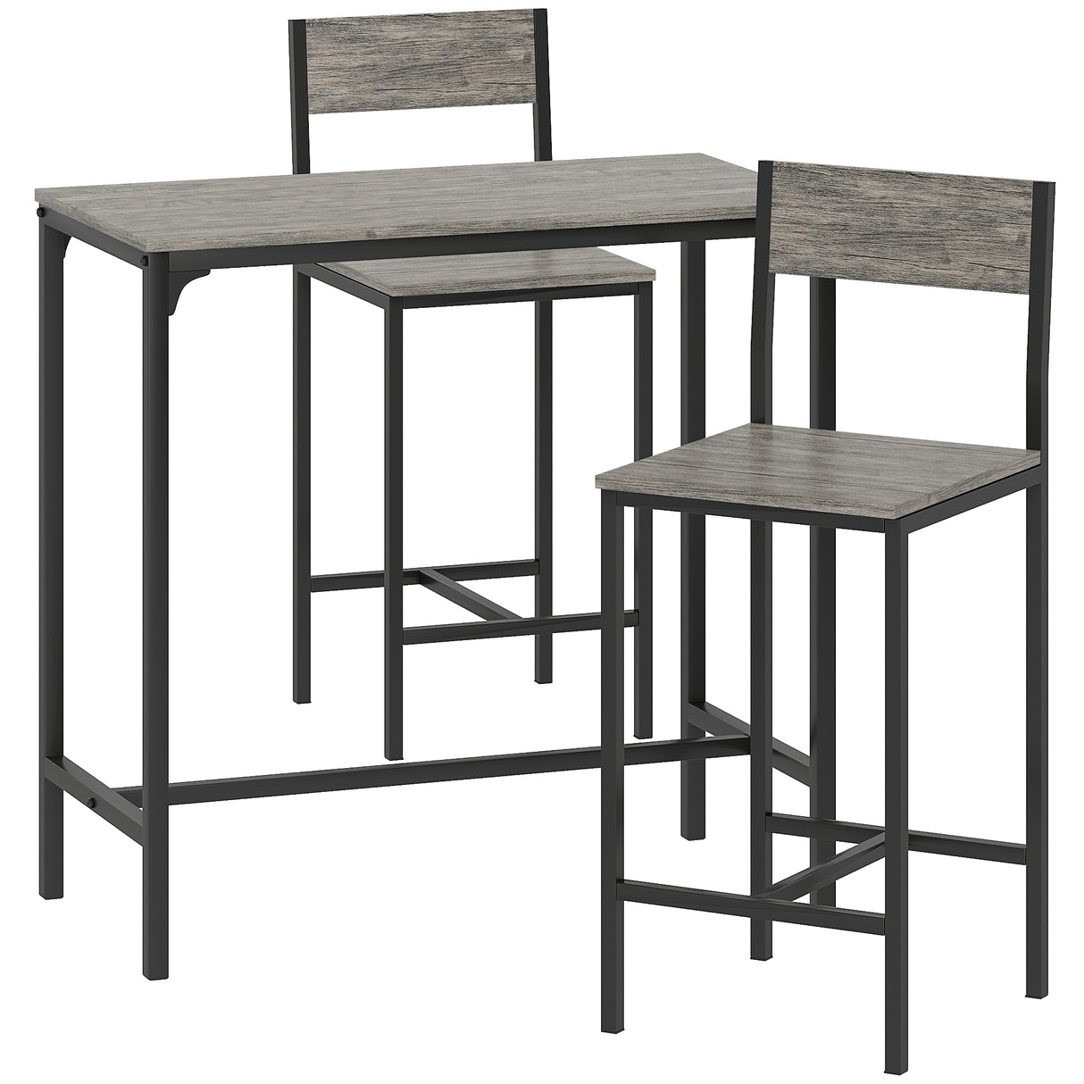 Wooden Bar Table 89cm Wide Rectangular With 2 Stools - Velmora