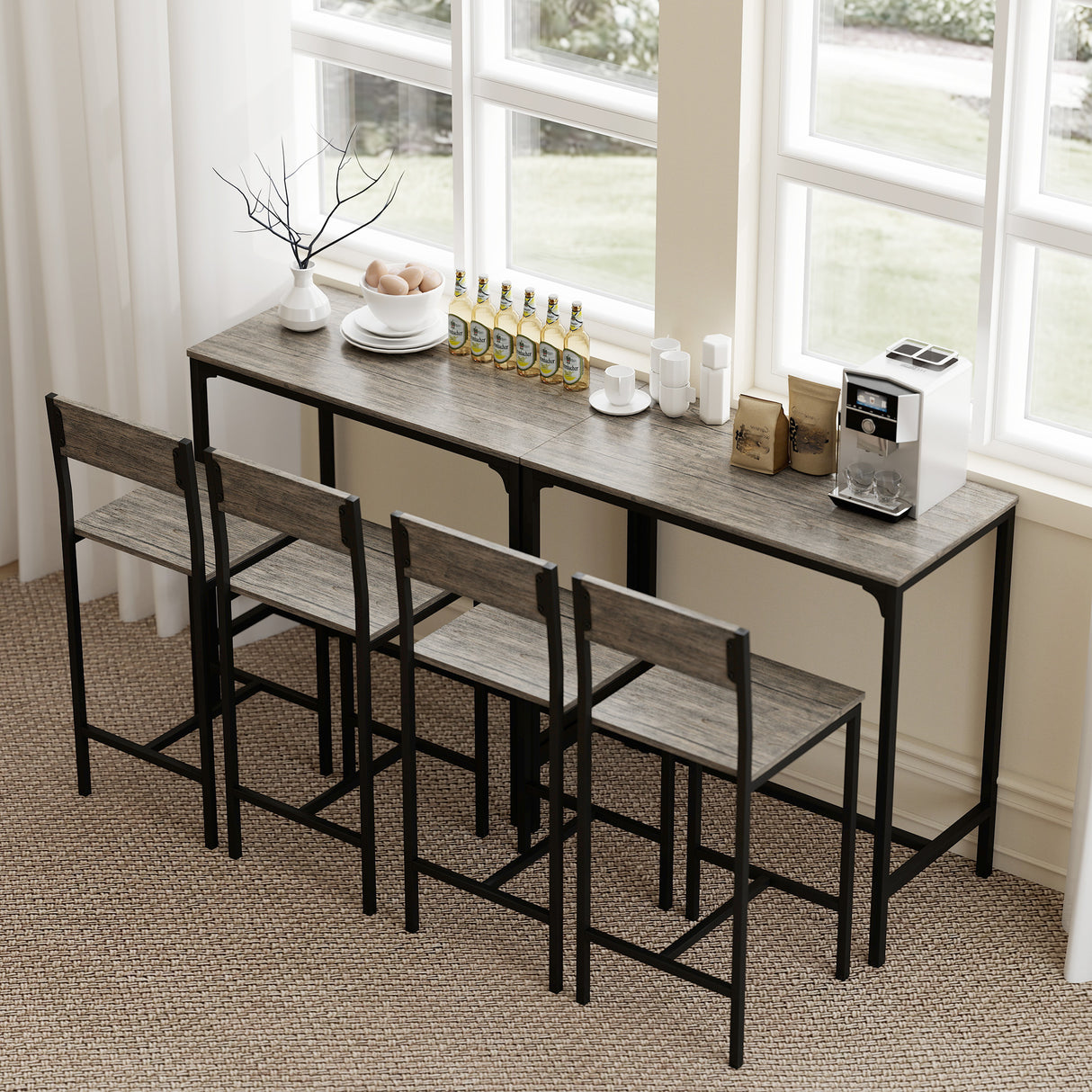 Wooden Bar Table 89cm Wide Rectangular With 2 Stools - Velmora
