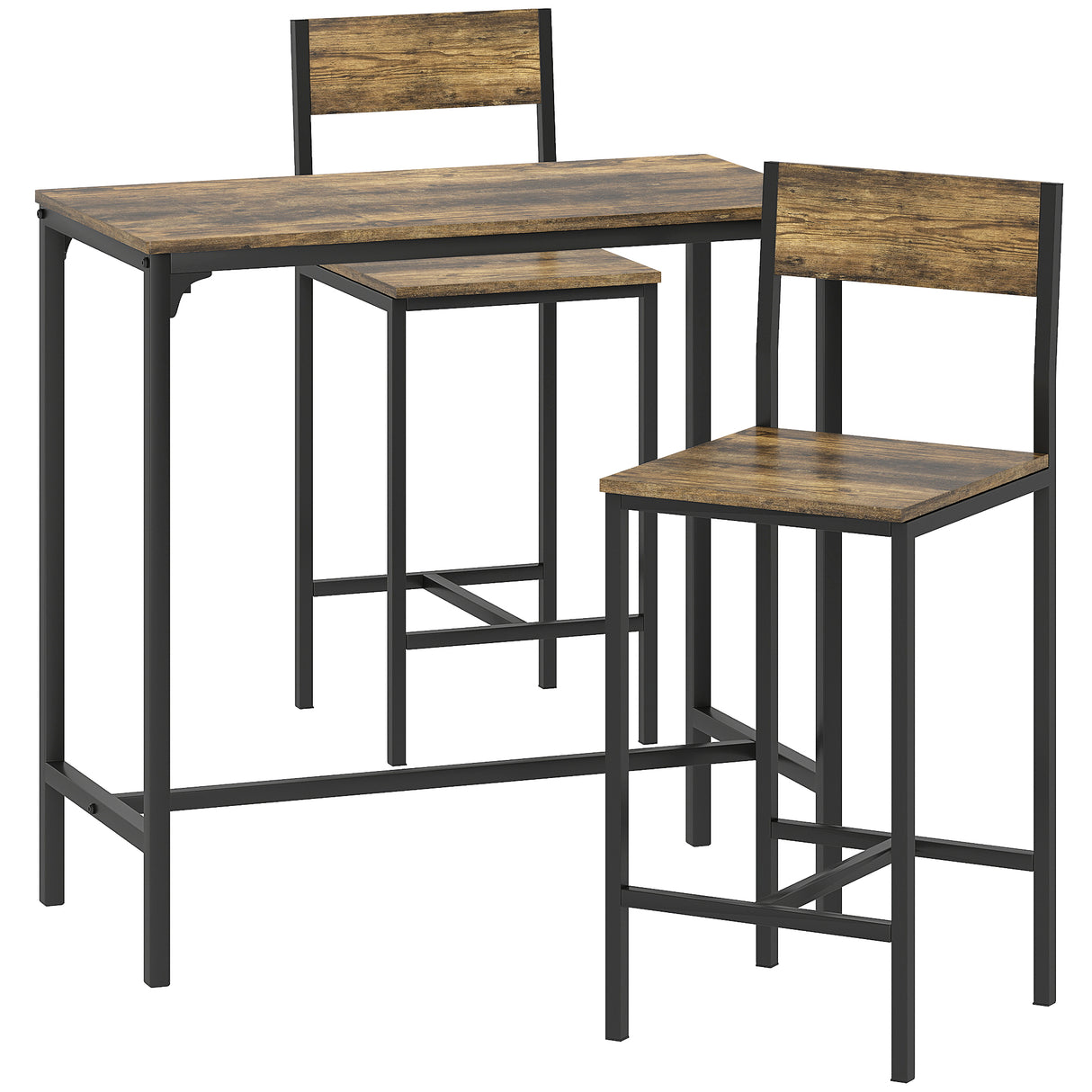 Wooden Bar Table 89cm Wide Rectangular With 2 Stools - Velmora