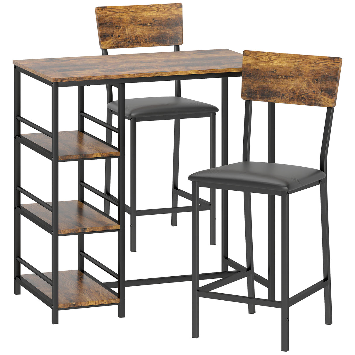Wooden Bar Table 90cm Wide Rectangular With 2 Chairs - Velmora