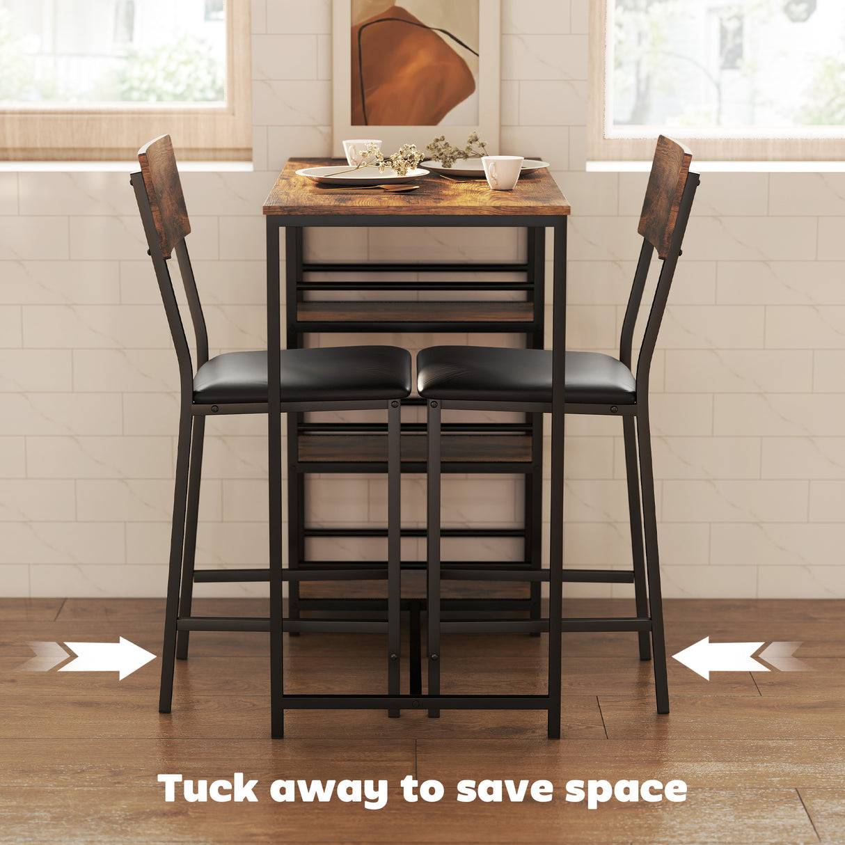 Wooden Bar Table 90cm Wide Rectangular With 2 Chairs - Velmora