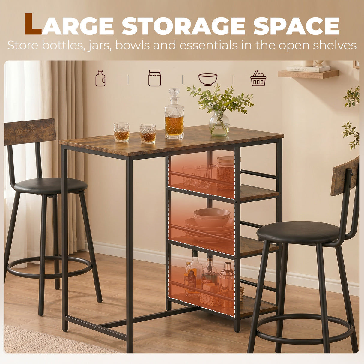 Wooden Bar Table 90cm Wide Rectangular With 2 Stools - Velmora