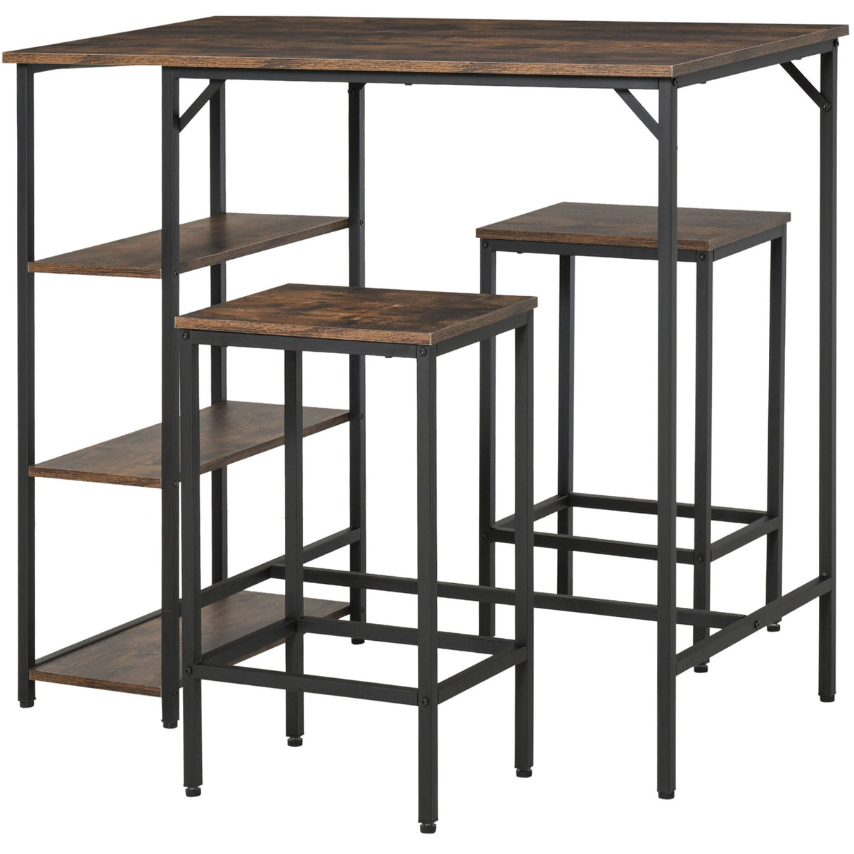 Wooden Bar Table 91cm Wide Rectangular With 2 Stools - Velmora