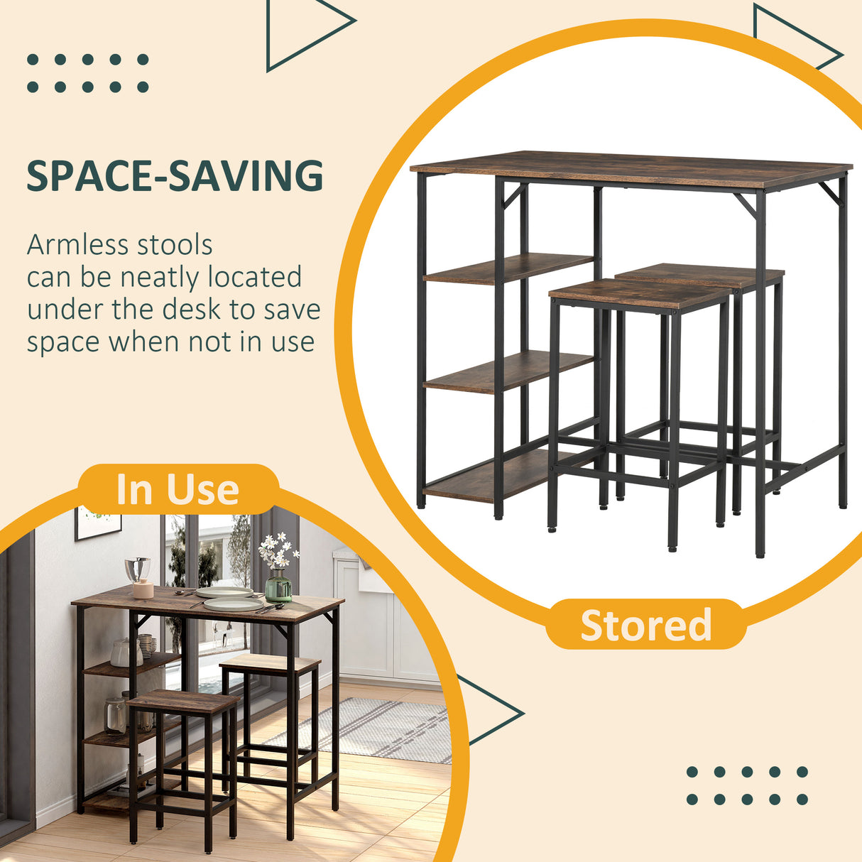 Wooden Bar Table 91cm Wide Rectangular With 2 Stools - Velmora