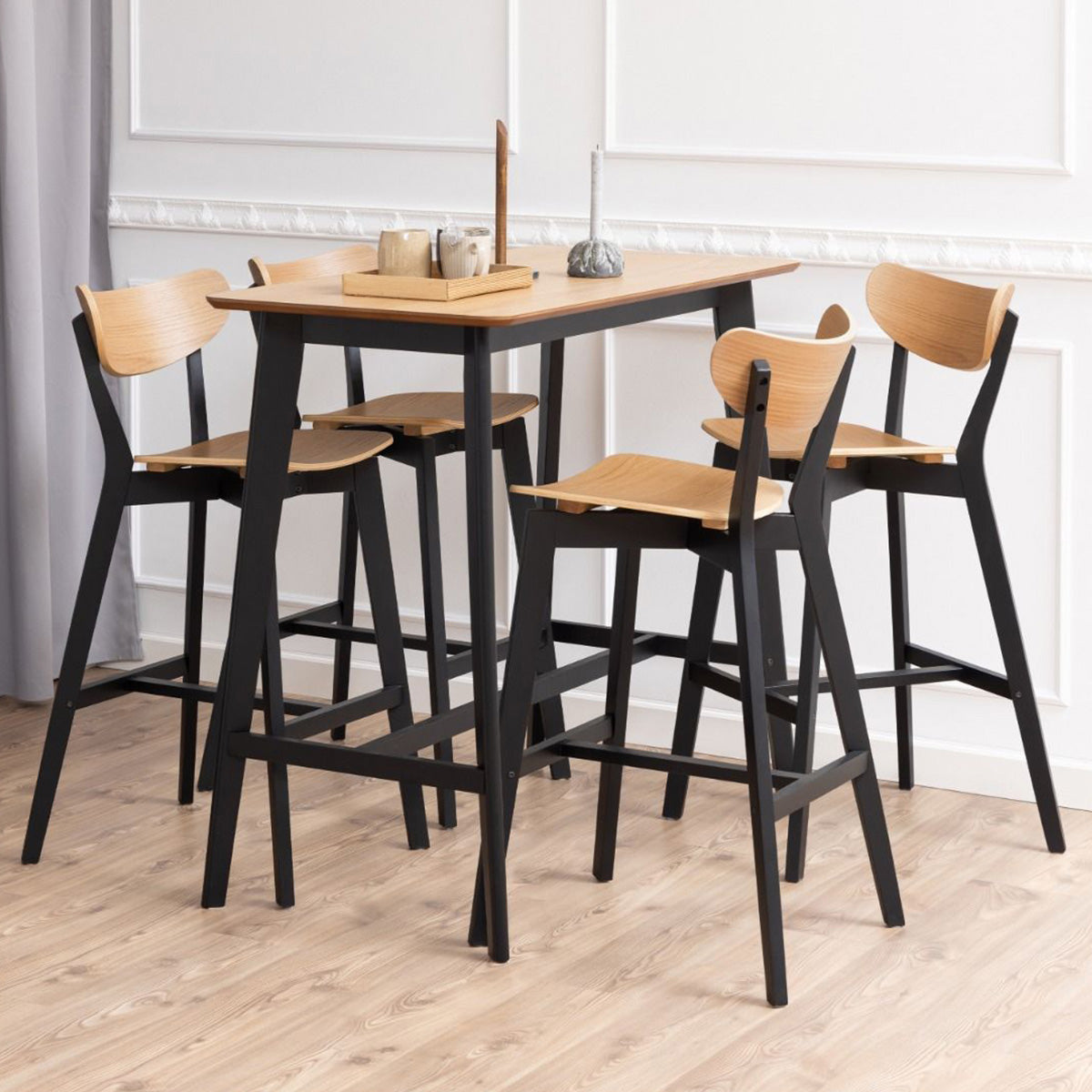 Wooden Bar Table Rectangular With 4 Roxby Bar Stools - Roxby