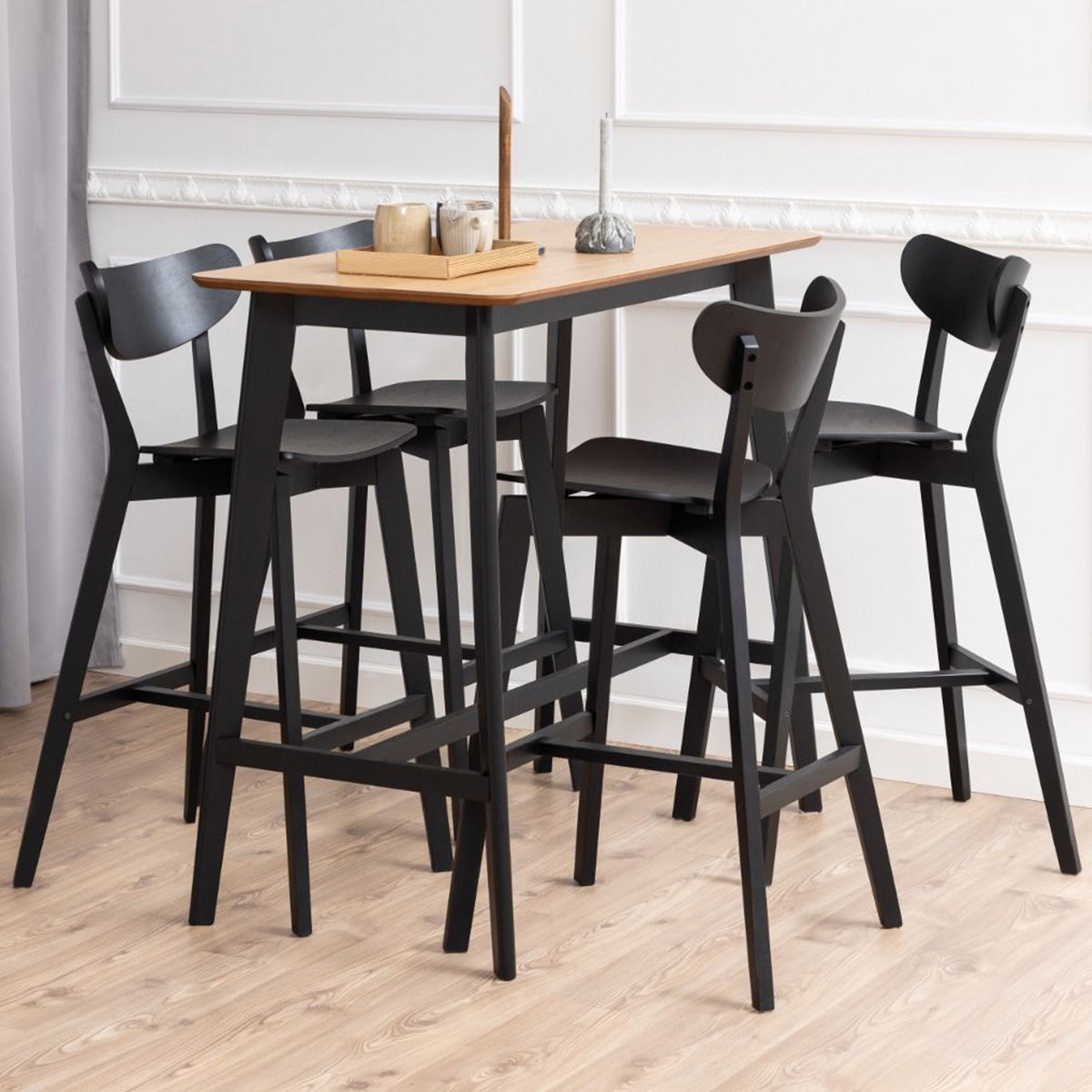 Wooden Bar Table Rectangular With 4 Roxby Bar Stools - Roxby