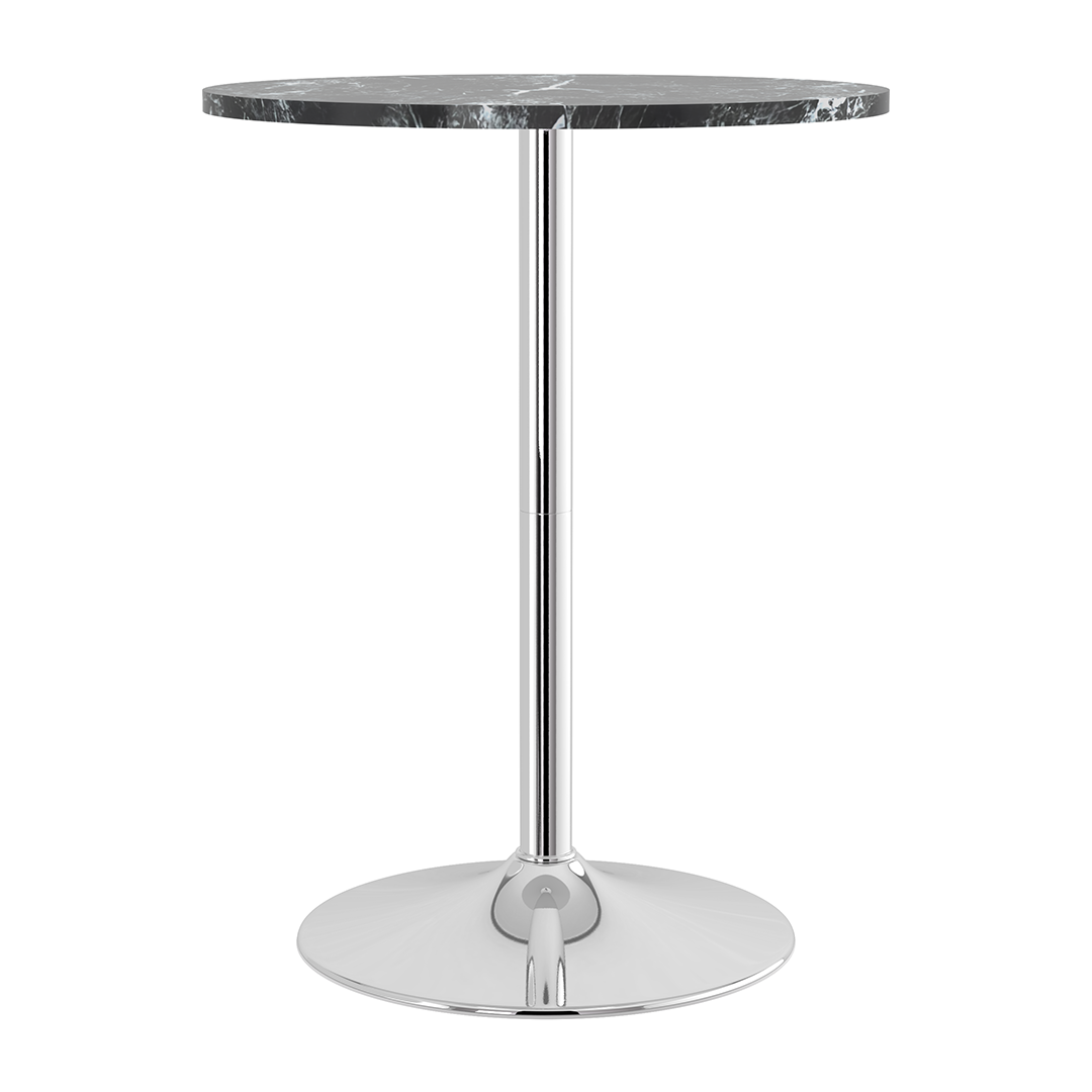 Wooden Bar Table Round in Marble Effect 106cm High With Chrome Base - Carrow