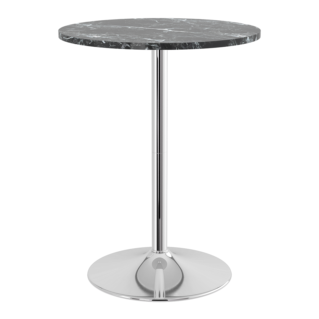 Wooden Bar Table Round in Marble Effect 106cm High With Chrome Base - Carrow