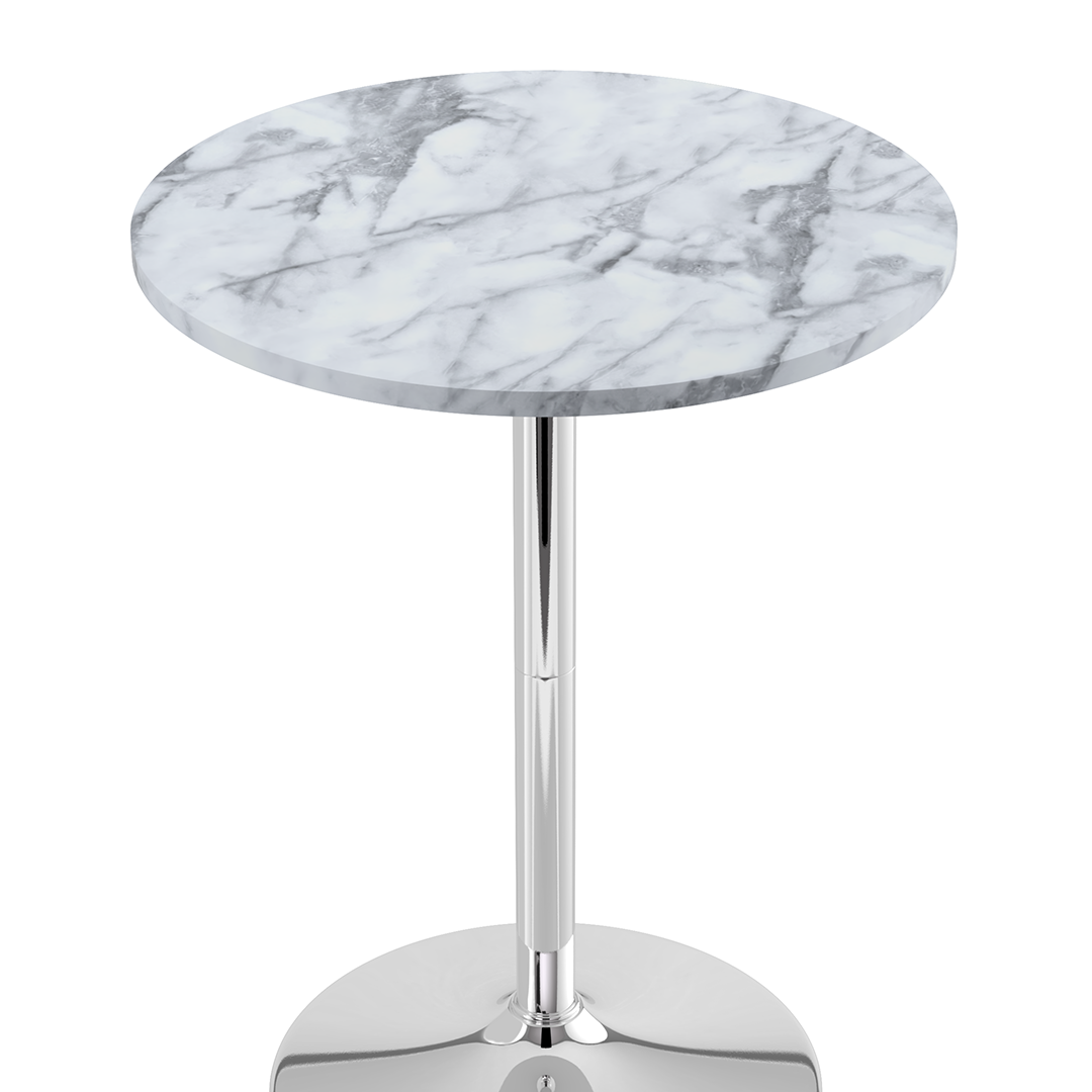 Wooden Bar Table Round in Marble Effect 106cm High With Chrome Base - Carrow