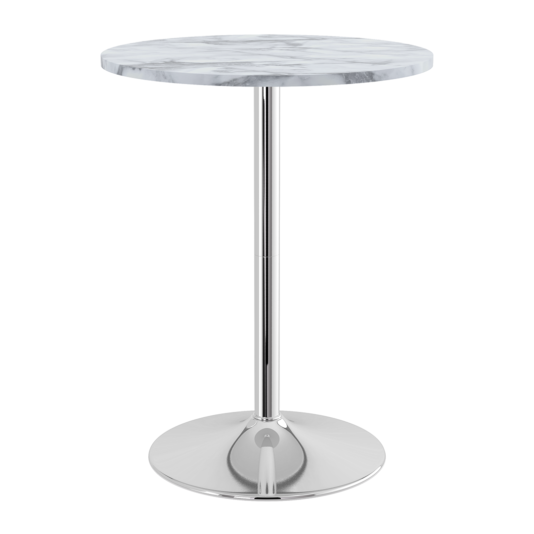 Wooden Bar Table Round in Marble Effect 106cm High With Chrome Base - Carrow