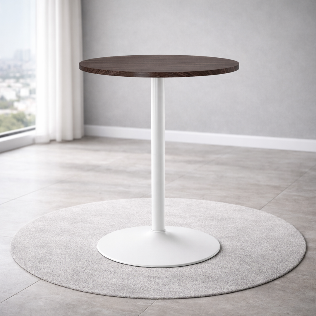 Wooden Bar Table Round 96cm High With White Base - Carrow