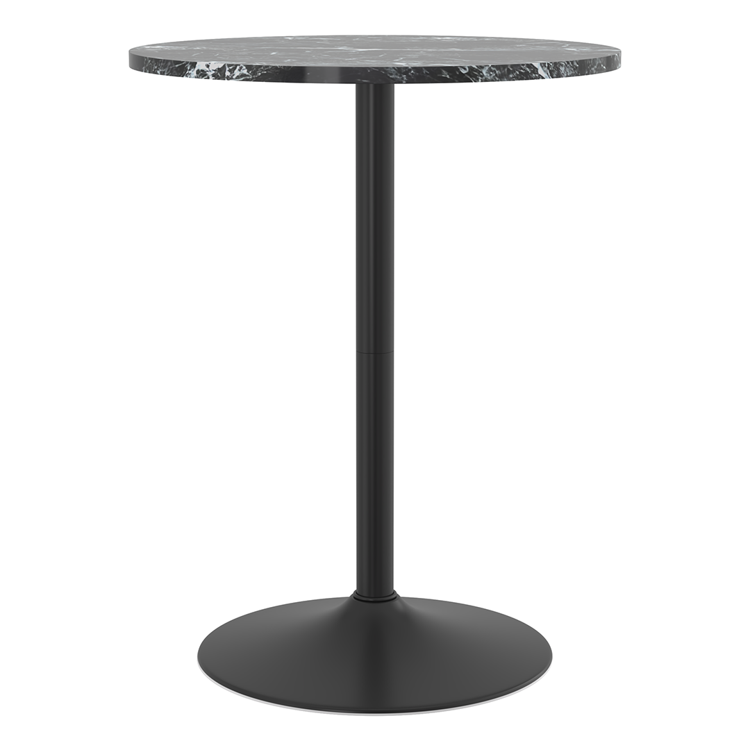 Wooden Bar Table Round in Marble Effect 96cm High With Black Base - Carrow