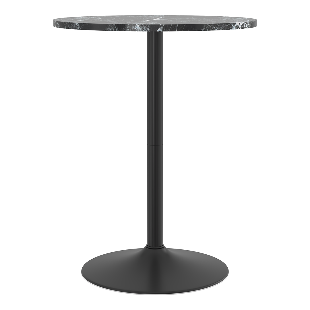 Wooden Bar Table Round in Marble Effect 96cm High With Black Base - Carrow